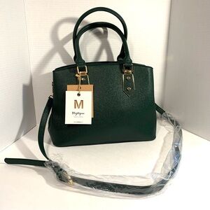 Miztique Hunter Green Shoulder Handbag NWT Double Handle Vegan Leather Strap NEW